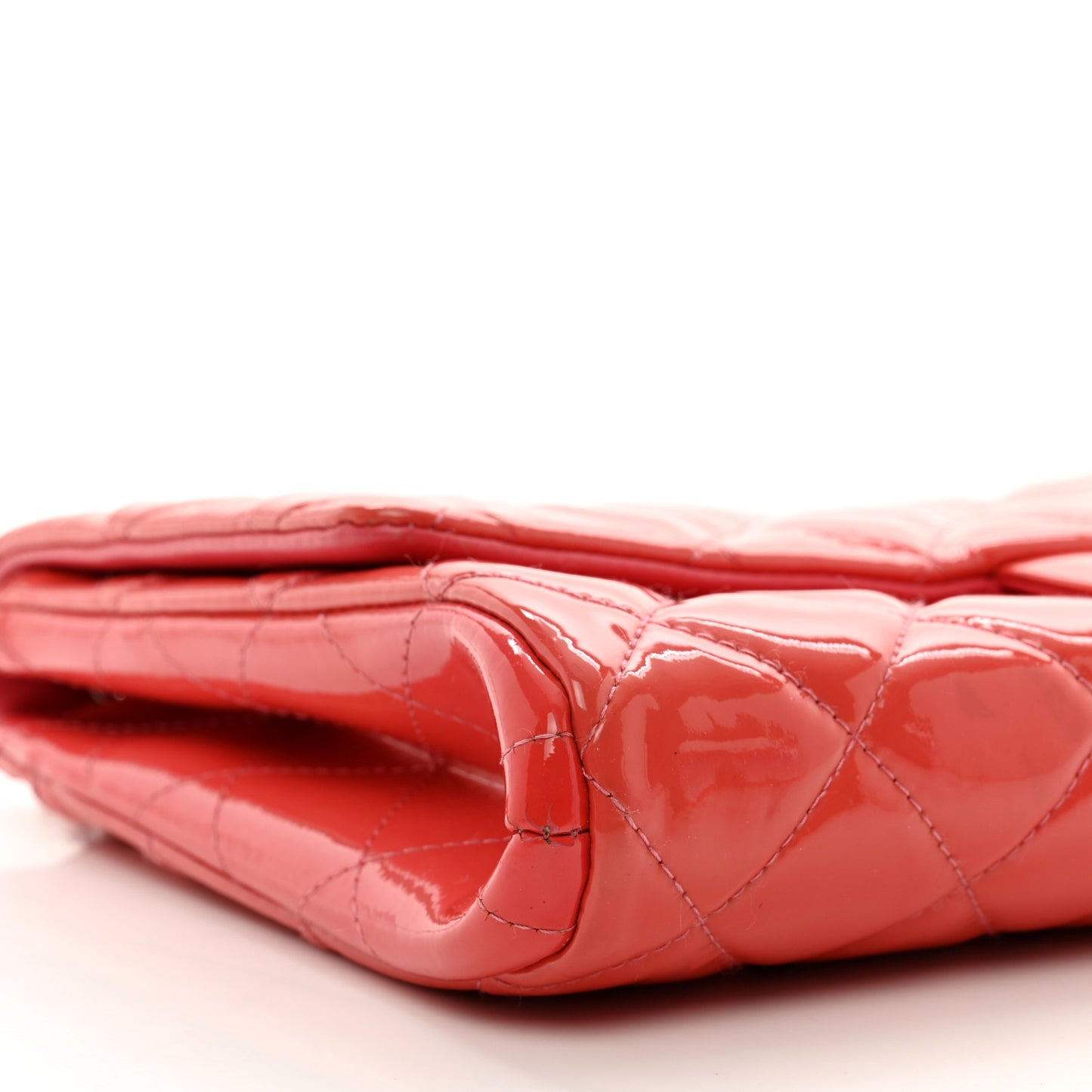 Patent Quilted Clutch with Chain Flap Fuchsia