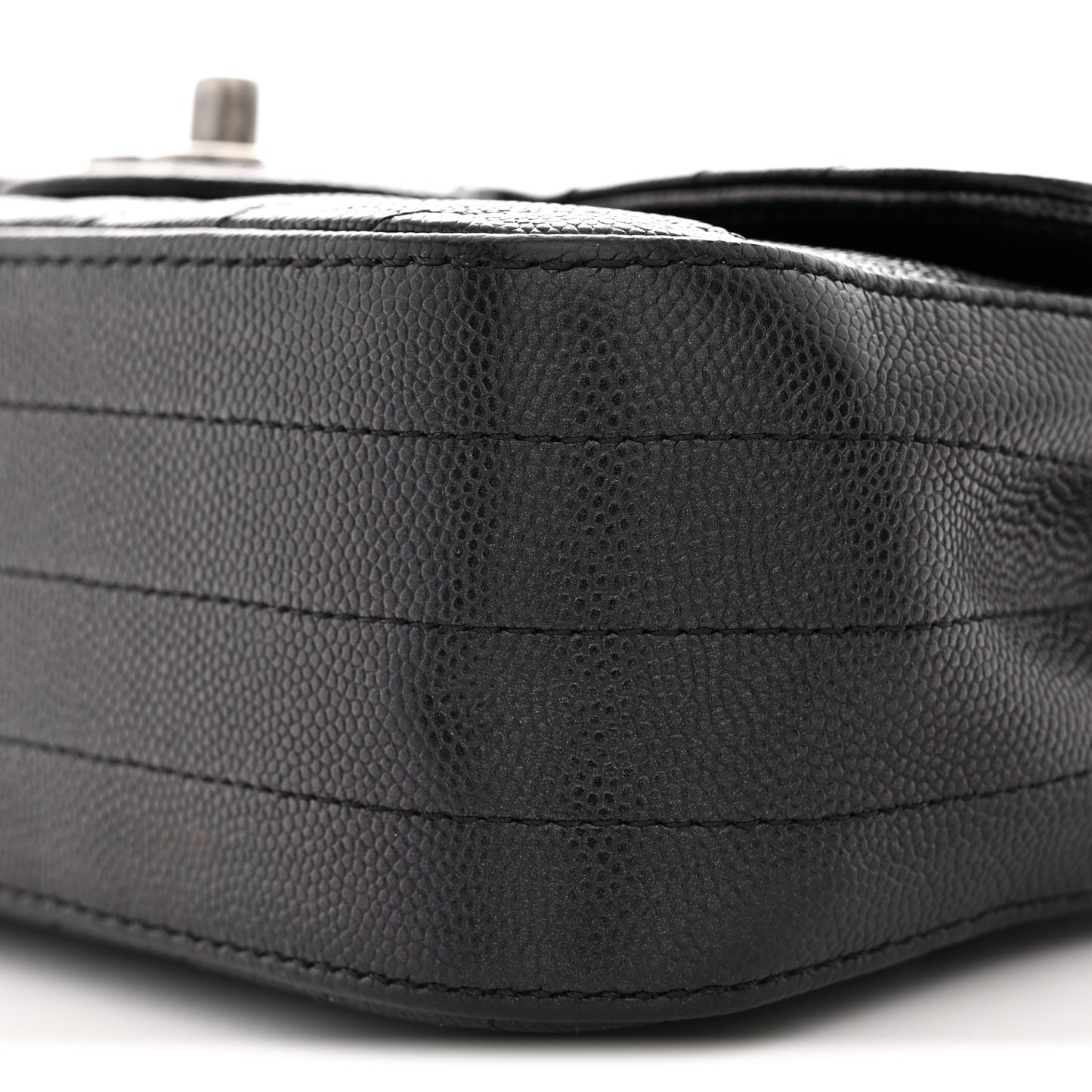Iridescent Caviar Chevron Quilted Mini Rectangular Flap Black