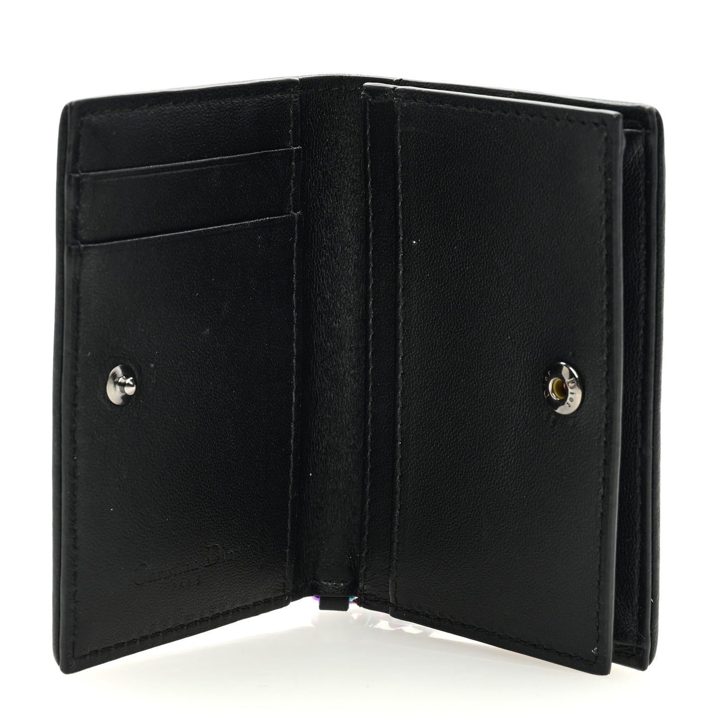 Lambskin Cannage Small Lady Dior Flap Card Holder Black