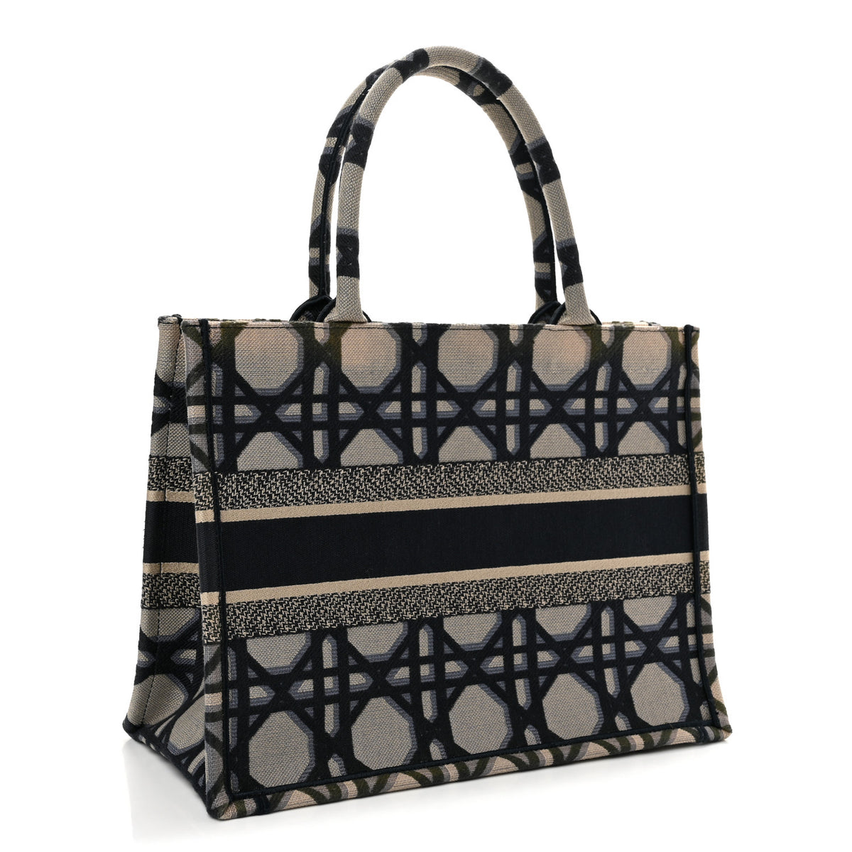 Christian Dior Canvas Macrocannage Embroidered Medium Book Tote Beige Blue 3 of 12