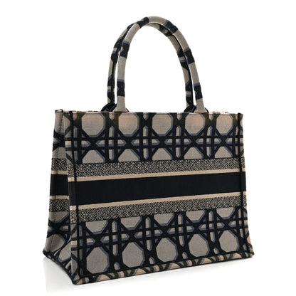 Christian Dior Canvas Macrocannage Embroidered Medium Book Tote Beige Blue 3 of 12