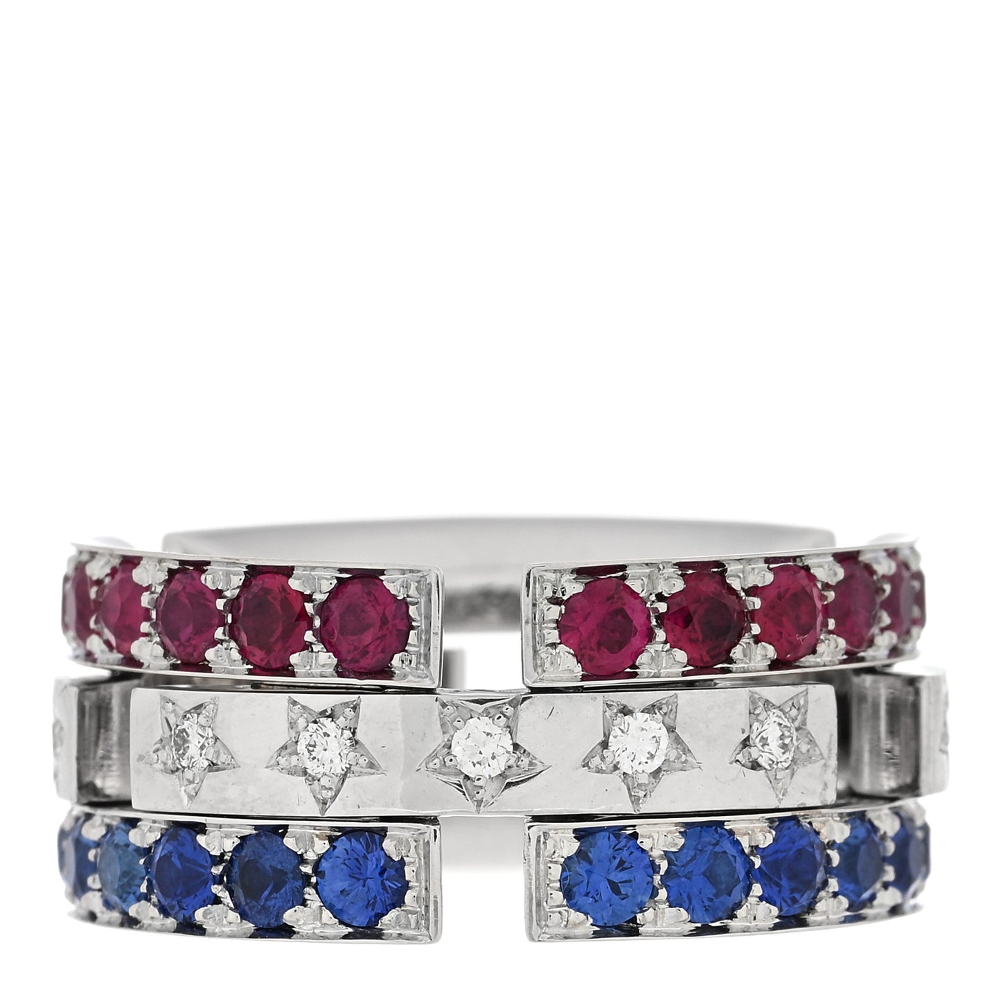 18K White Gold Diamond Diamond Blue Sapphire Ruby Ring 54 7