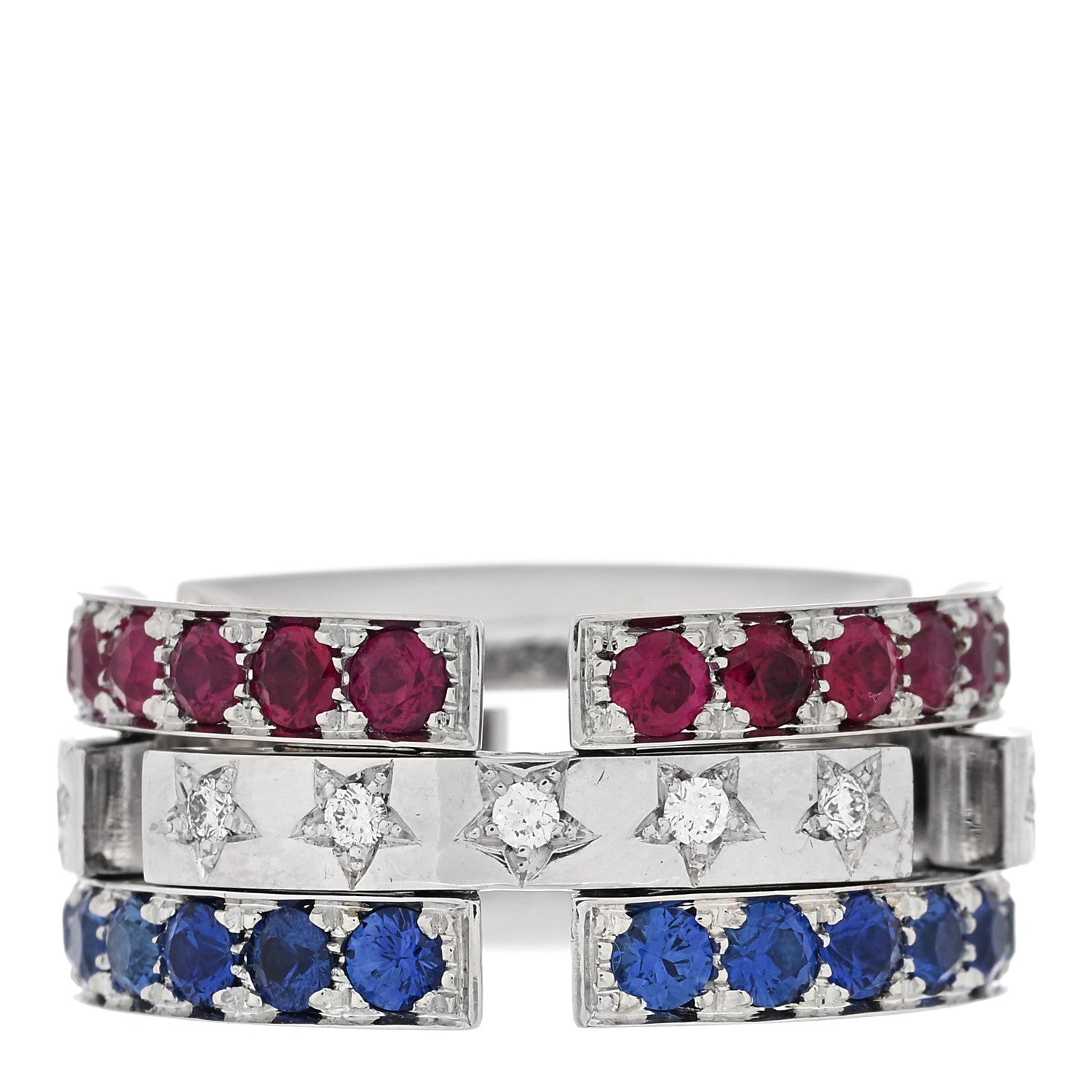 Bulgari 18K White Gold Diamond Diamond Blue Sapphire Ruby Ring 54 7 1 of 5