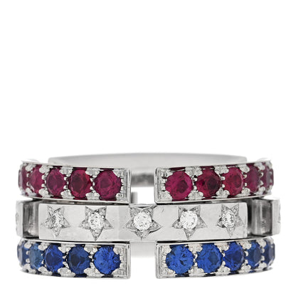 Bulgari 18K White Gold Diamond Diamond Blue Sapphire Ruby Ring 54 7 1 of 5