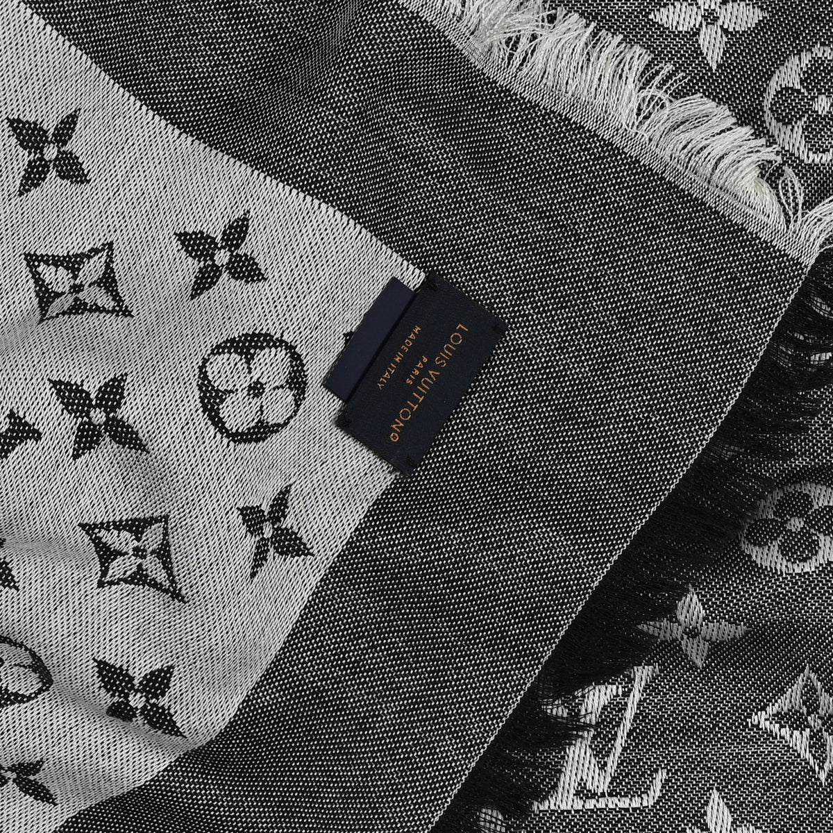 Silk Wool Monogram Denim Shawl Black