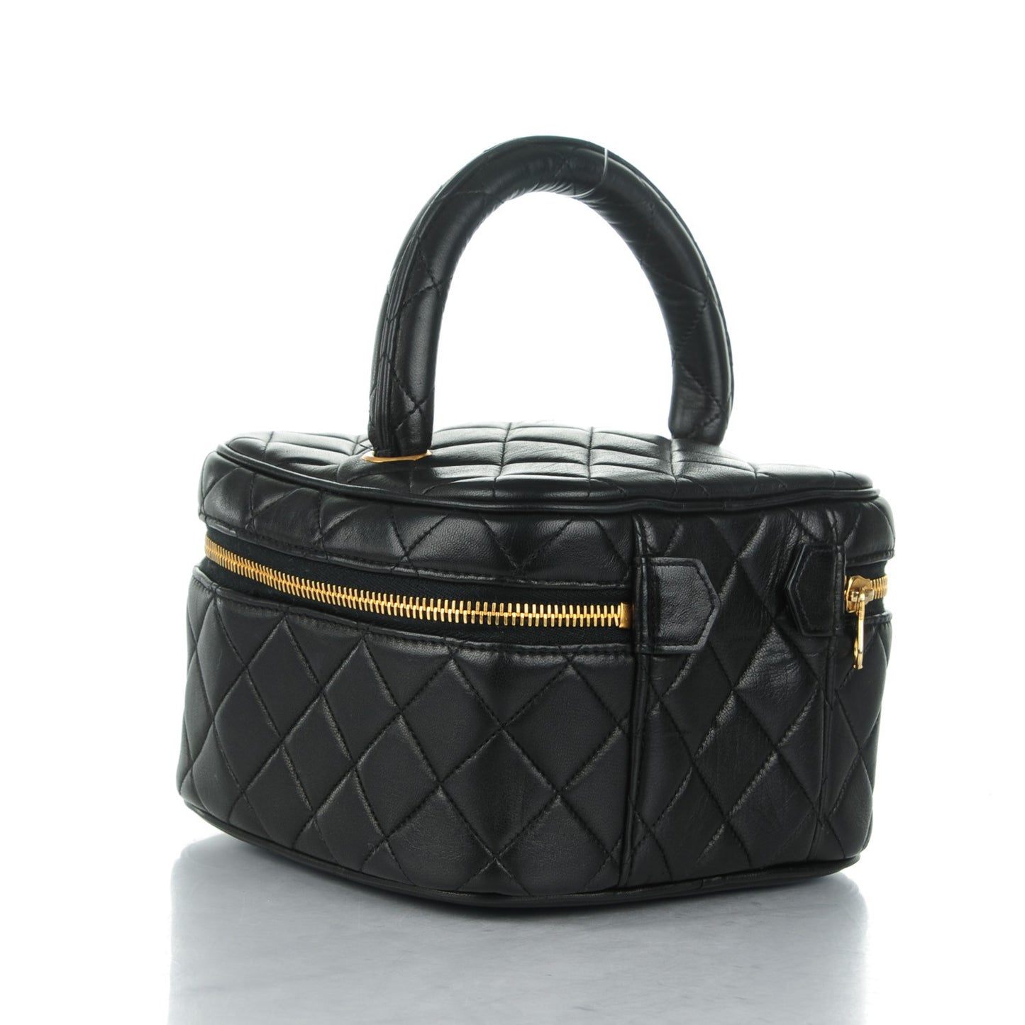 Lambskin Quilted Vanity Cosmetic Bag Black