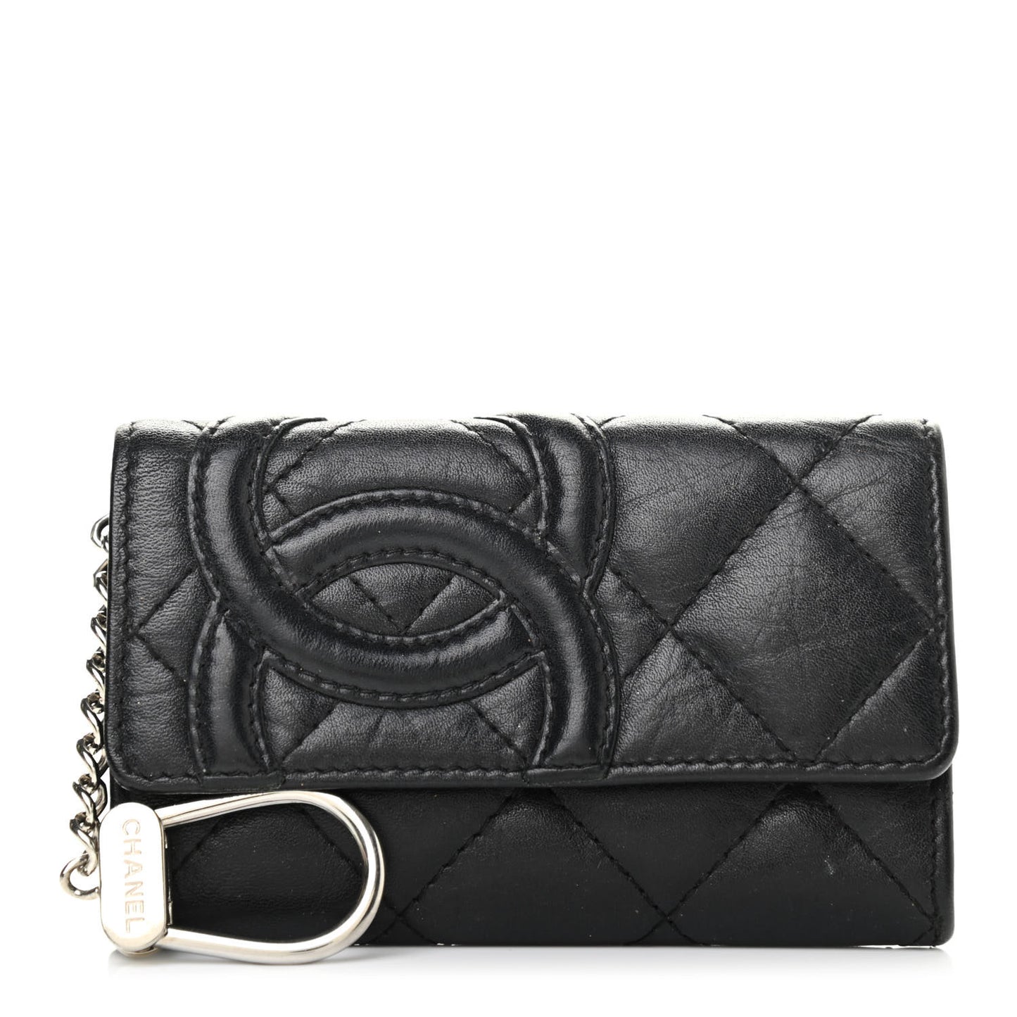 Calfskin Quilted Cambon Key Holder Case Black