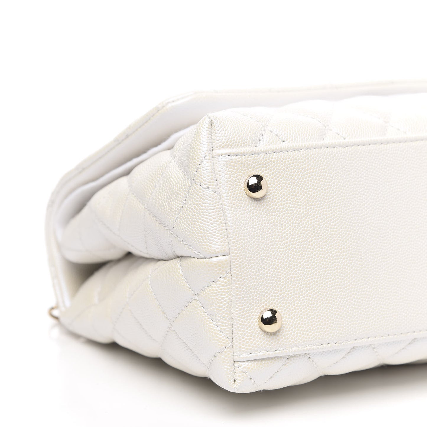 Iridescent Caviar Quilted Small Coco Handle Flap White