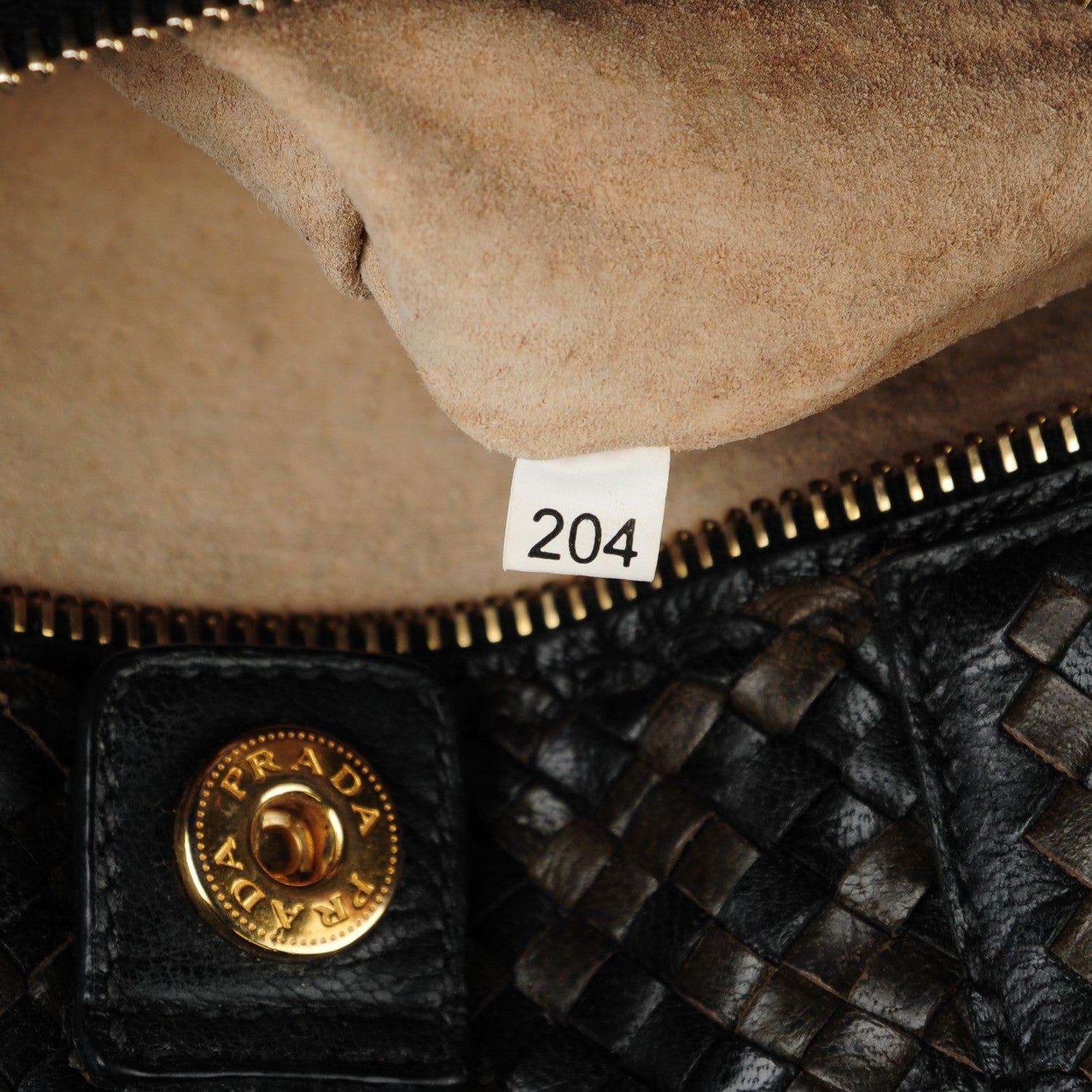 Prada Goatskin Woven Small Tote Moro Black 7 of 8