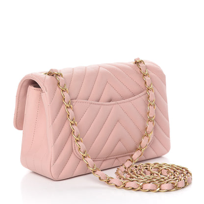 Chanel Calfskin Chevron Quilted Mini Rectangular Flap Light Pink 3 of 11