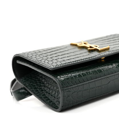 Saint Laurent Calfskin Crocodile Embossed Monogram Kate Belt Bag  Dark Mint 8 of 9