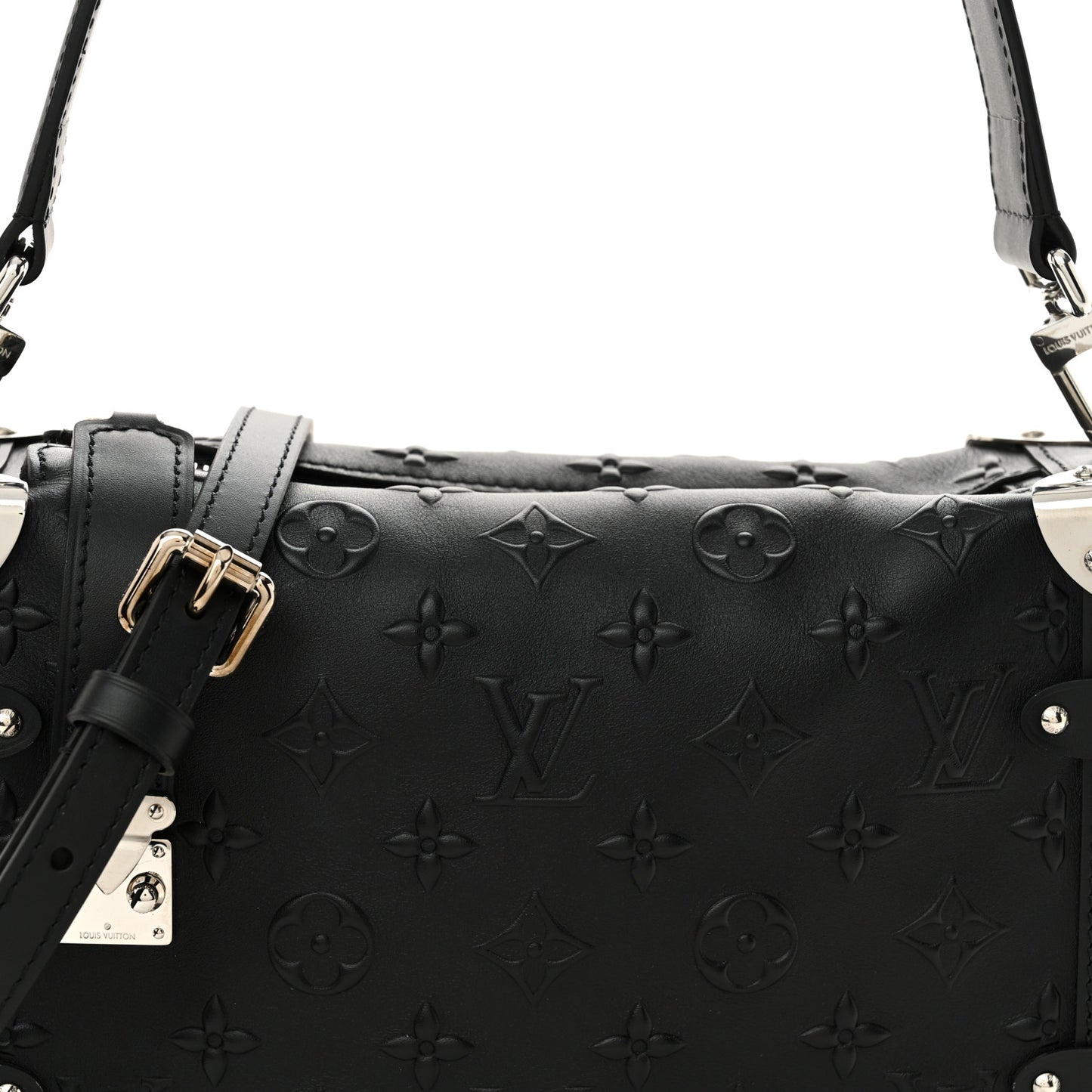 Calfskin Debossed Monogram Side Trunk Black