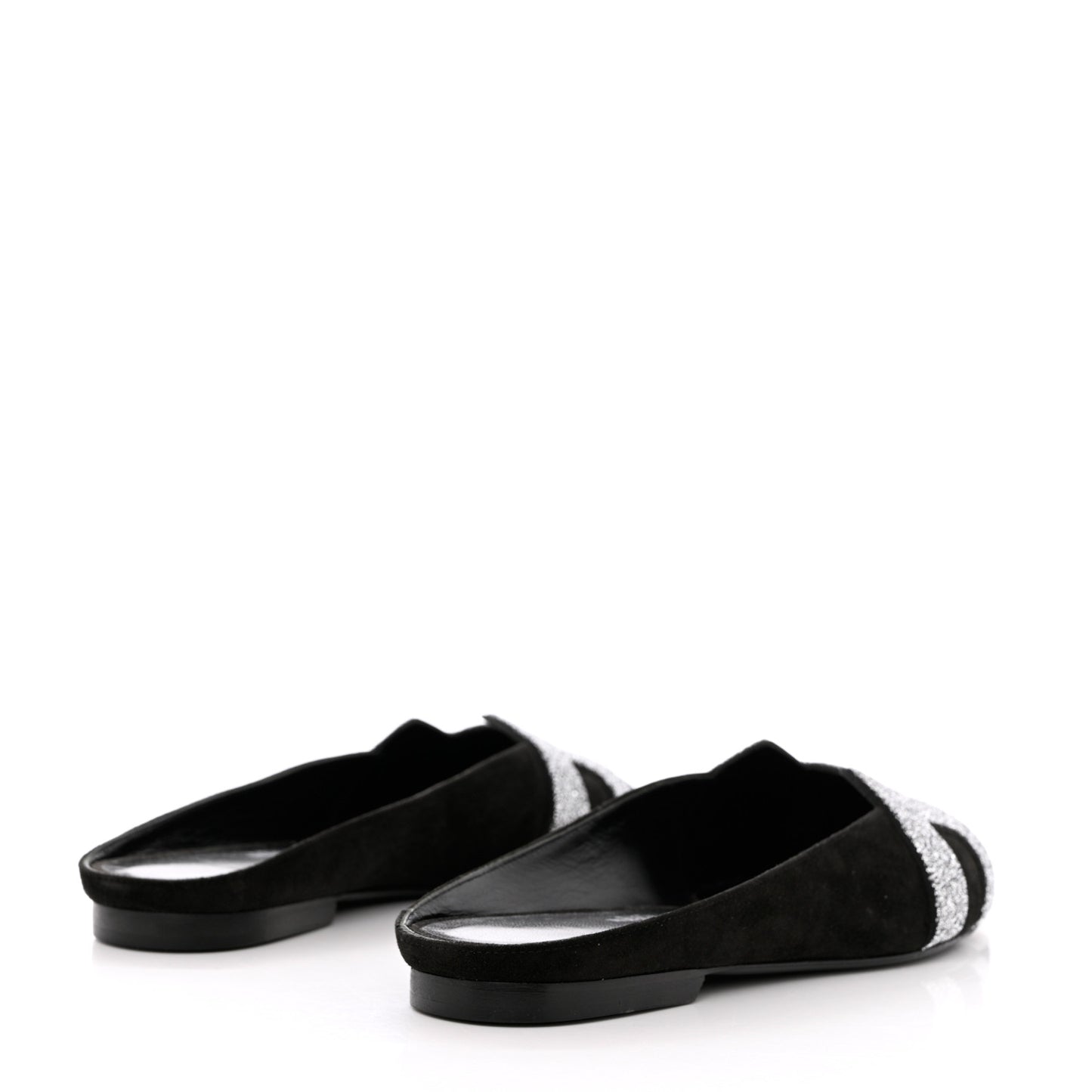 Satin Suede Goatskin Crystal Roxane Mules 37 Black