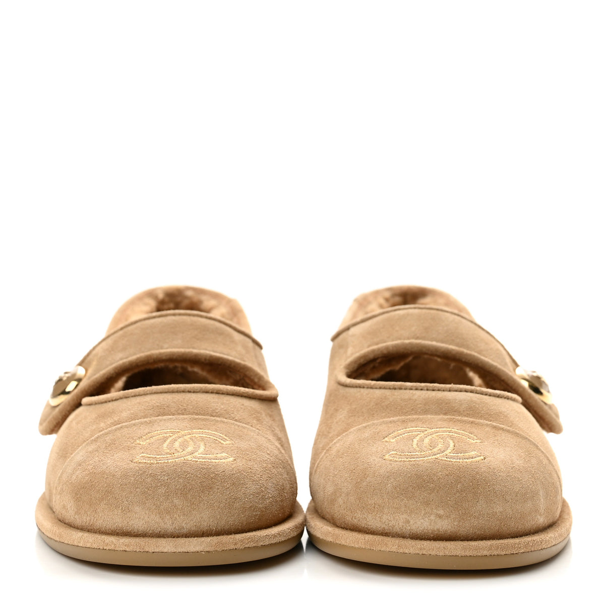 Chanel Suede Cap Toe CC Mary Jane Flats 36 Beige 3 of 10