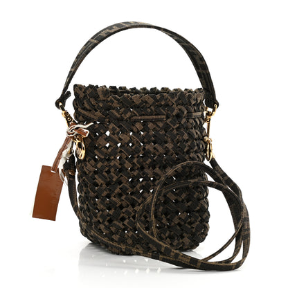 Fendi Fabric Jacquard F is Fendi FF 1974 Woven Knotted Mini Mon Tresor Bucket Bag Tabacco Moro 3 of 10