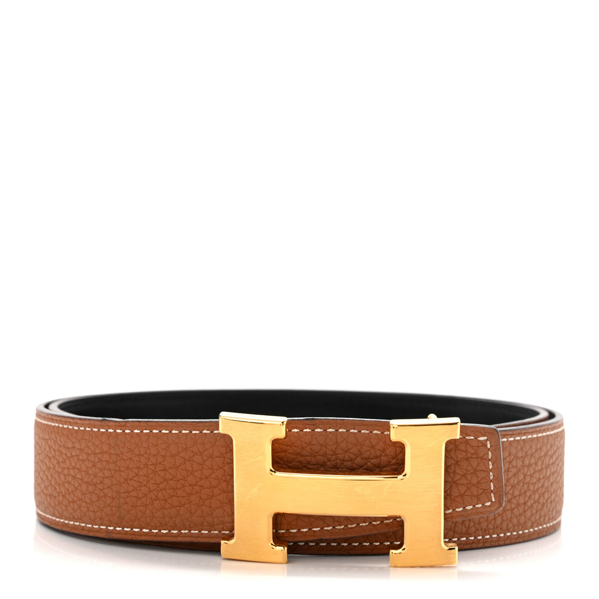 Hermes Box Togo 32mm H Belt 80 Black Gold 1 of 8