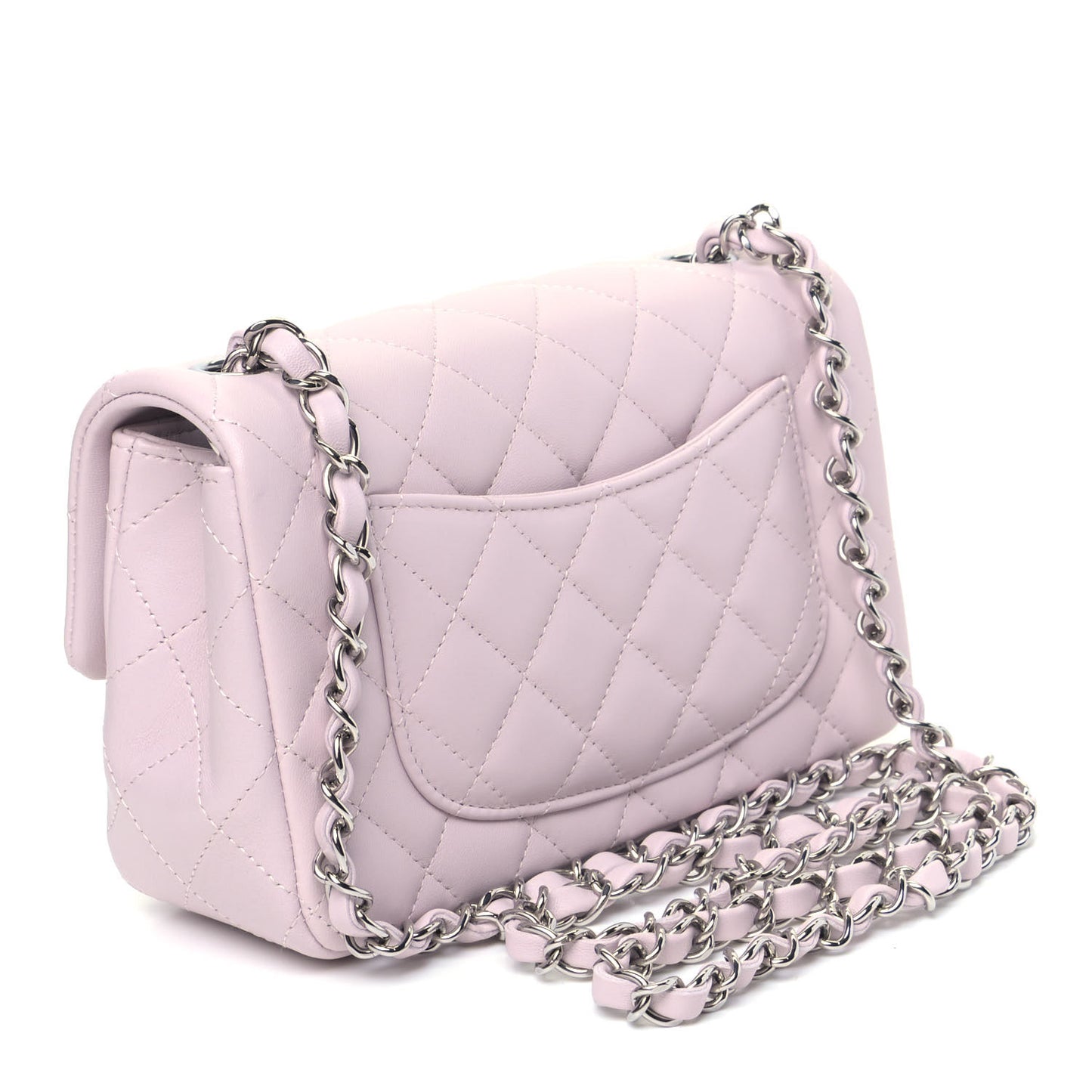 Lambskin Quilted Mini Rectangular Flap Light Purple