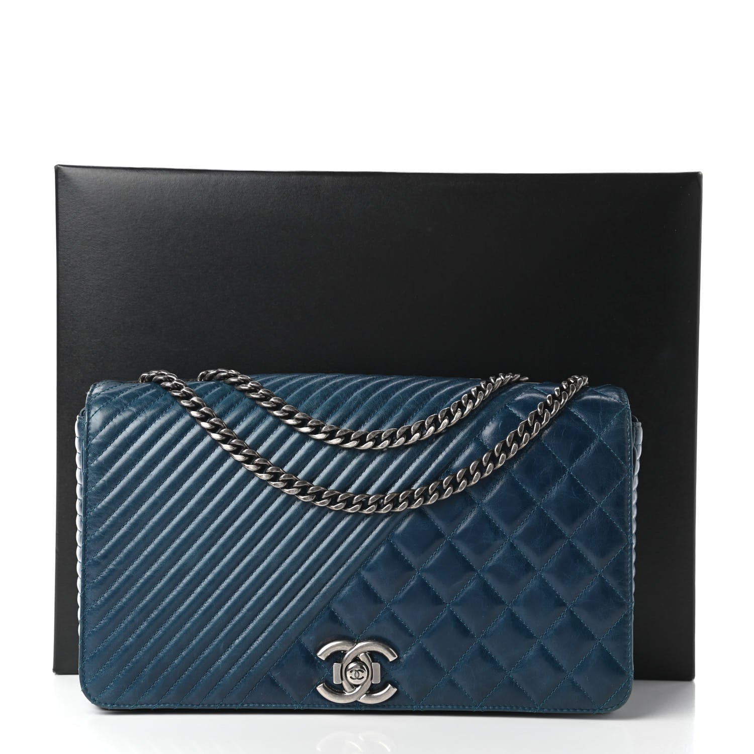 Chanel Glazed Calfskin Quilted Large Coco Boy Flap Blue 11 of 11