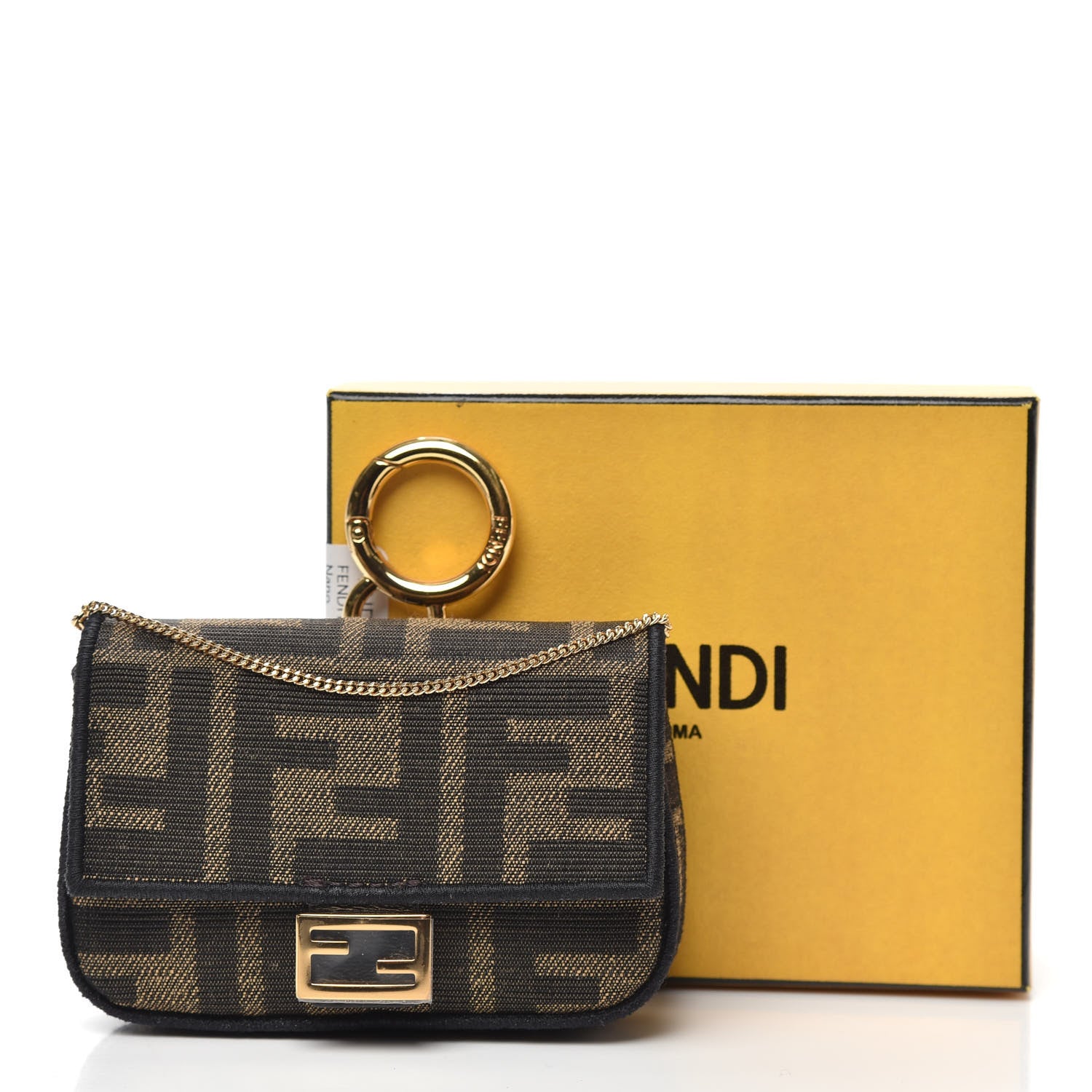 Fendi Fabric Jacquard FF 1974 Nano Baguette Charm Tobacco Moro Black 9 of 9
