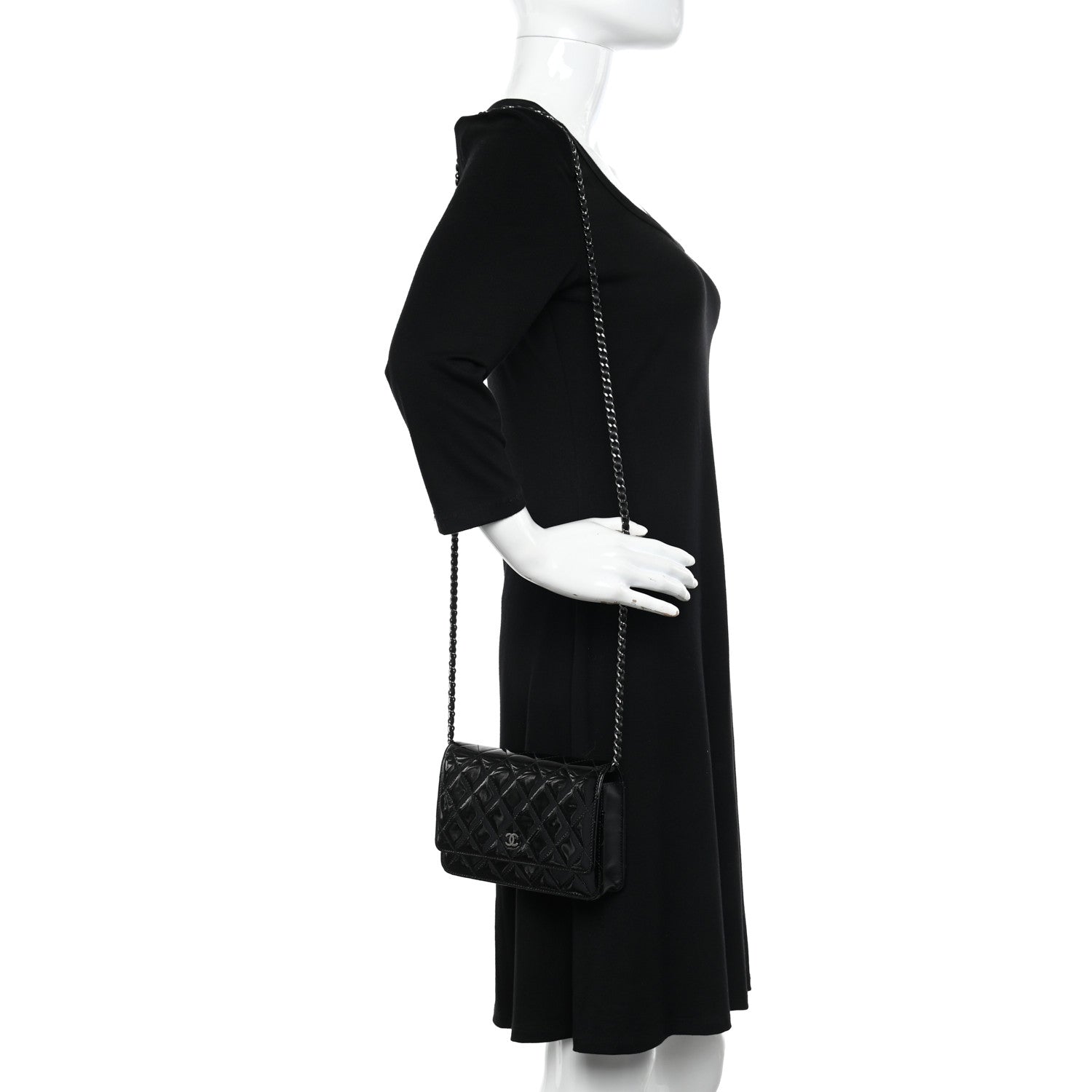 Chanel Patent Quilted Wallet On Chain WOC Black 2 of 14
