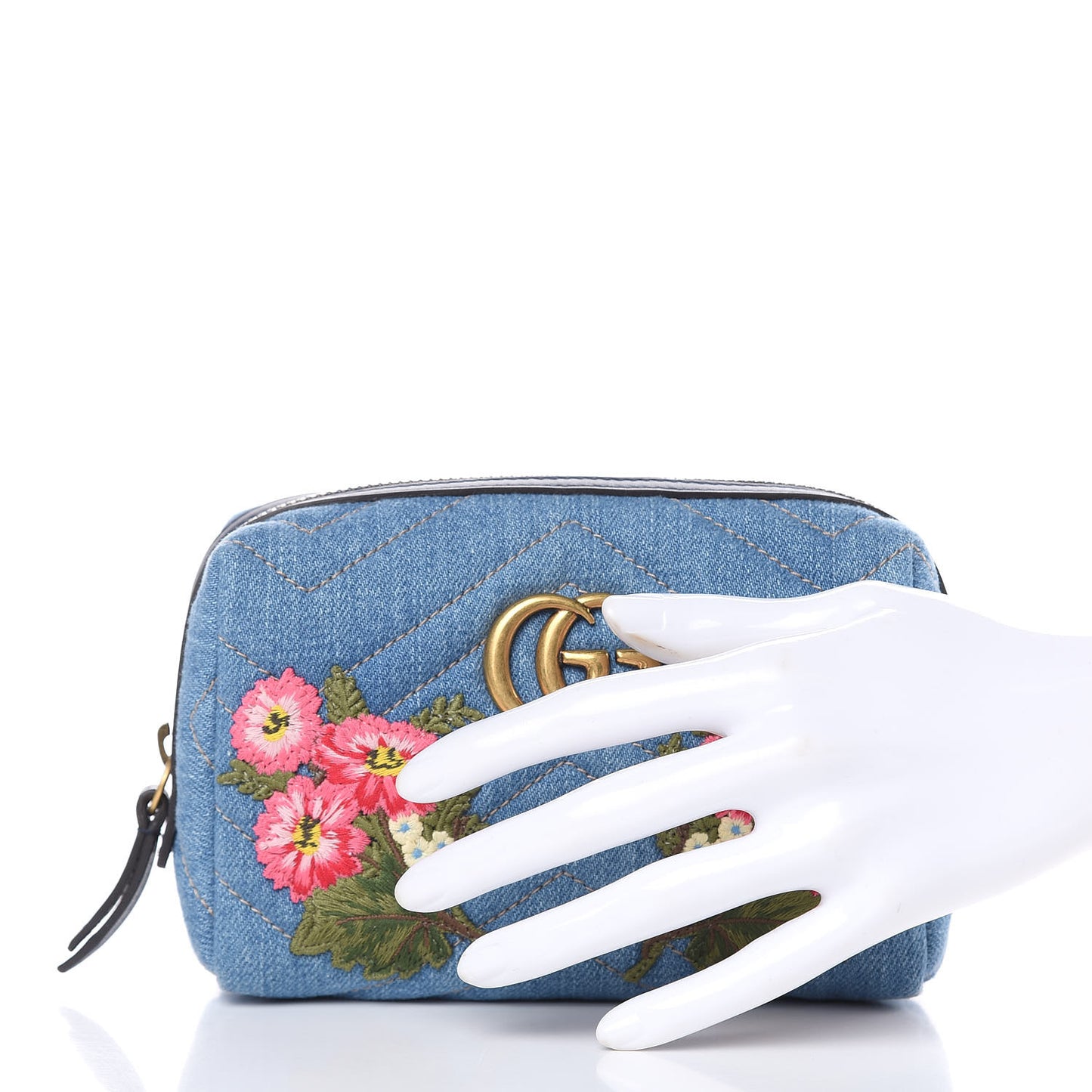 Denim Matelasse Flower Japan Limited GG Marmont Cosmetic Case Blue