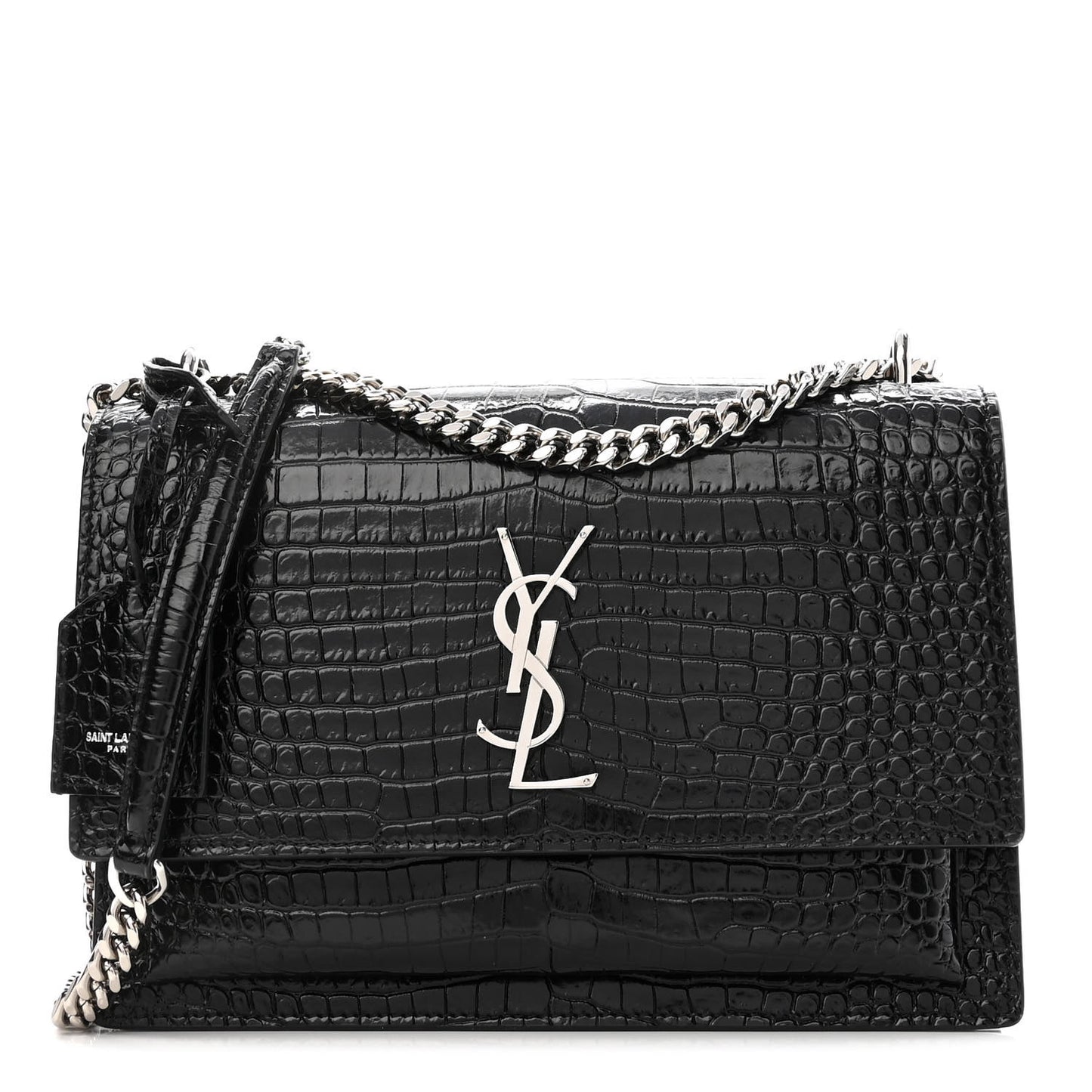 Calfskin Crocodile Embossed Medium Monogram Sunset Black