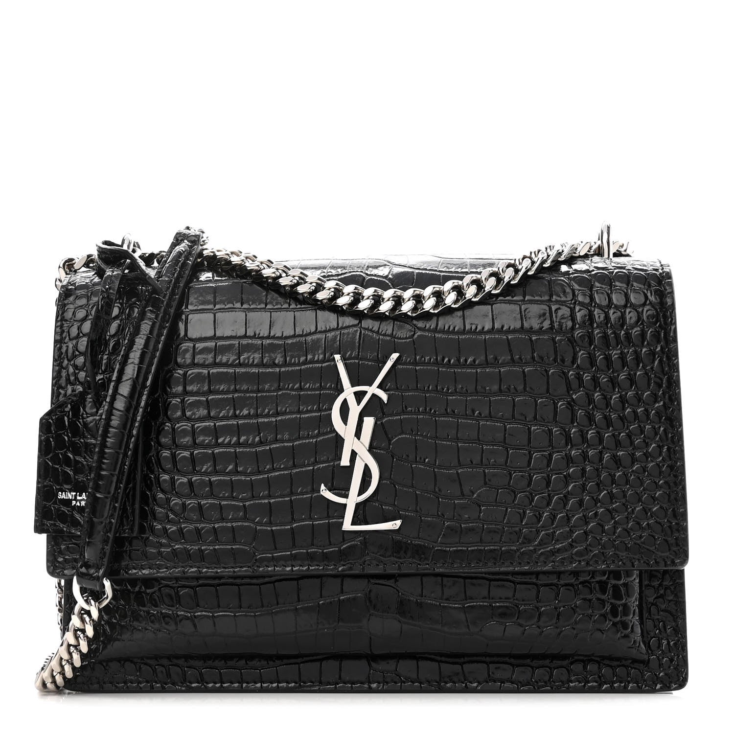 Saint Laurent Calfskin Crocodile Embossed Medium Monogram Sunset Black 1 of 9