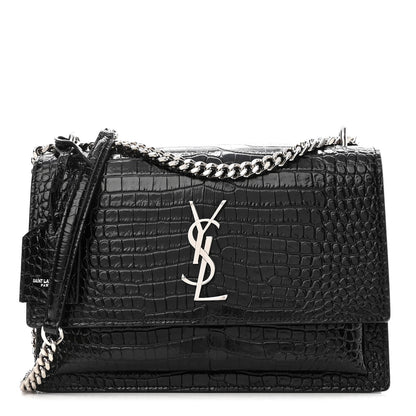 Saint Laurent Calfskin Crocodile Embossed Medium Monogram Sunset Black 1 of 9
