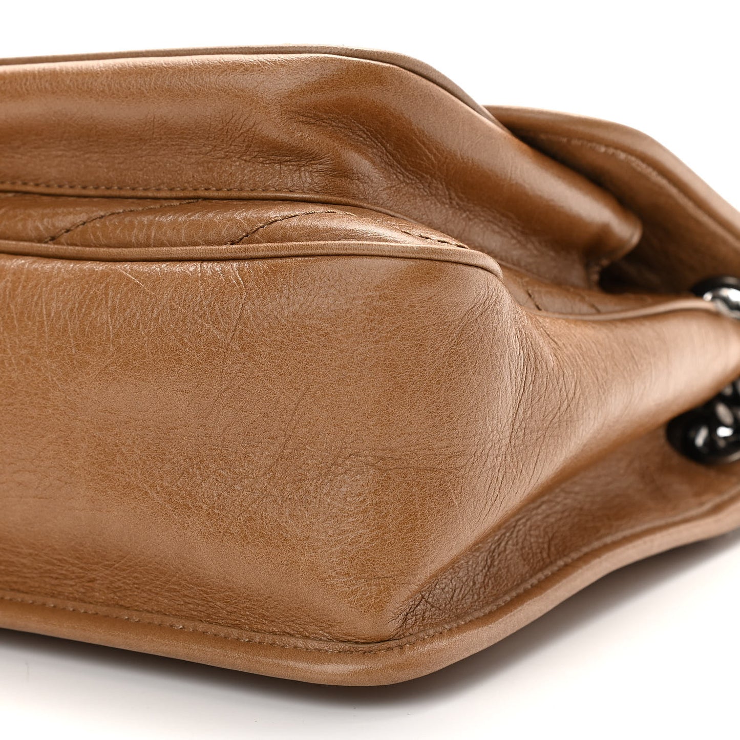 Crinkled Calfskin Matelasse Monogram Medium Niki Chain Satchel Natural Tan