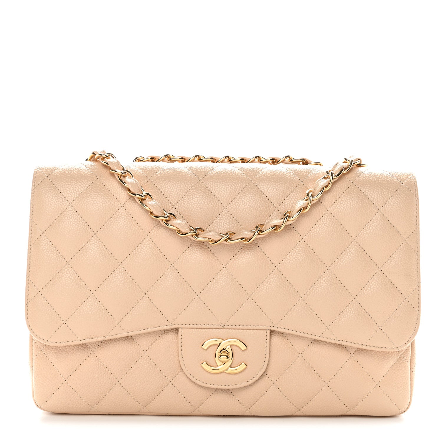 Chanel Caviar Quilted Jumbo Double Flap Light Beige 1 of 12