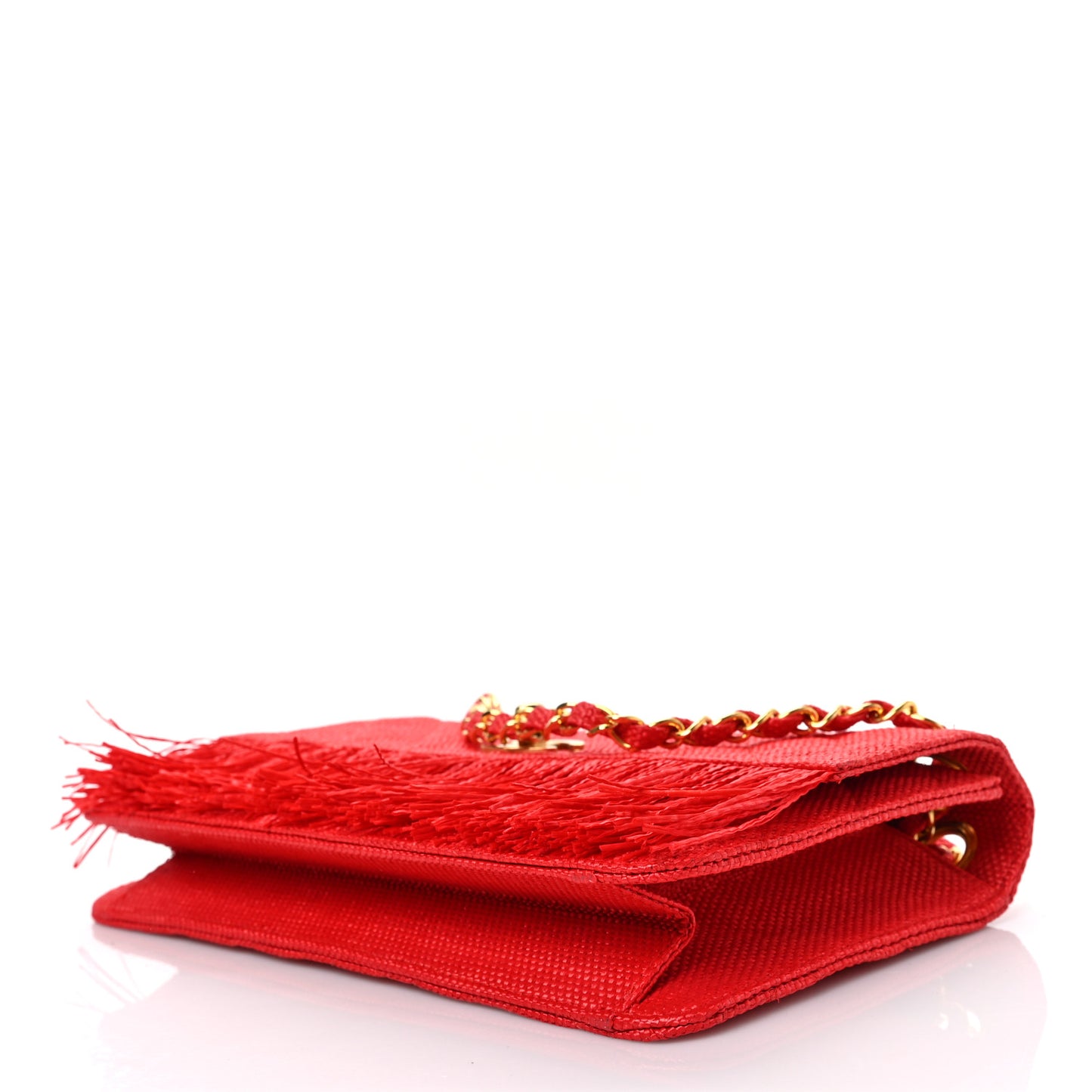 Woven Raffia Quilted CC Fringe Flap Red