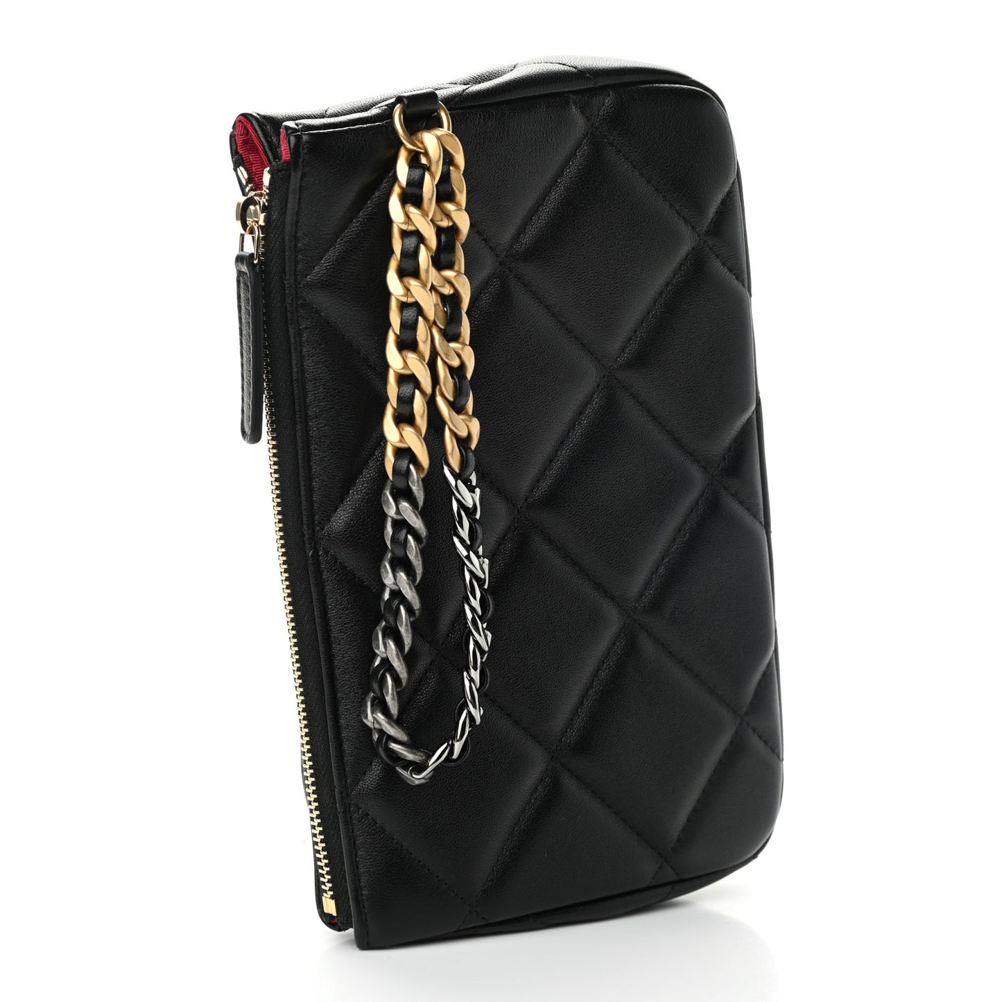 Lambskin Quilted Chanel 19 Pouch With Handle Black