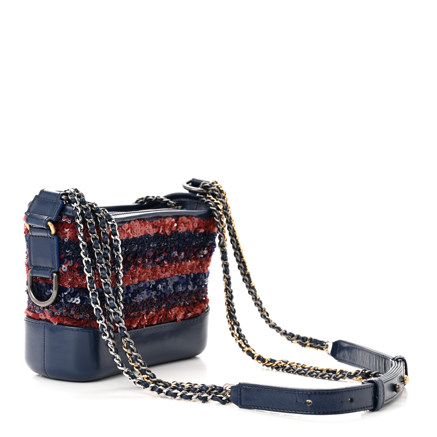 Sequin Calfskin Small Gabrielle Hobo Navy Red