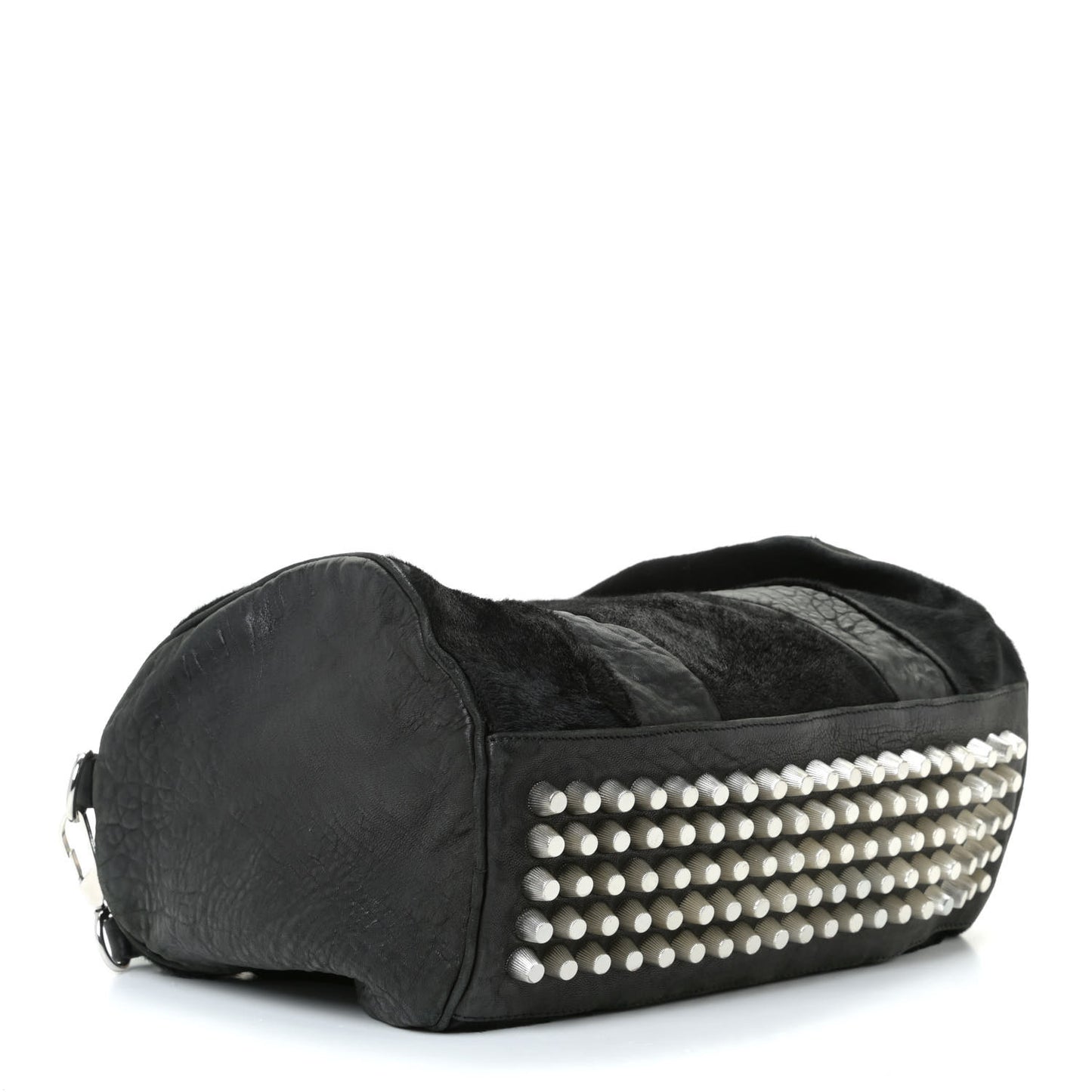 Pebbled Lambskin Pony Hair Rocco Duffle Black Silver Hardware