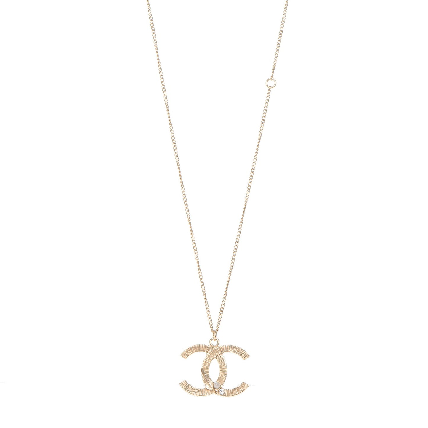Pearl Crystal Leaf CC Necklace Gold