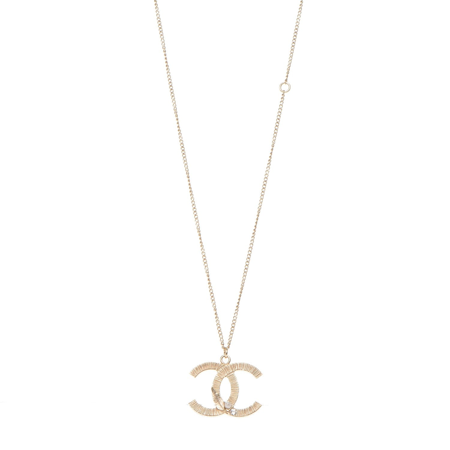 Chanel Pearl Crystal Leaf CC Necklace Gold 1 of 5
