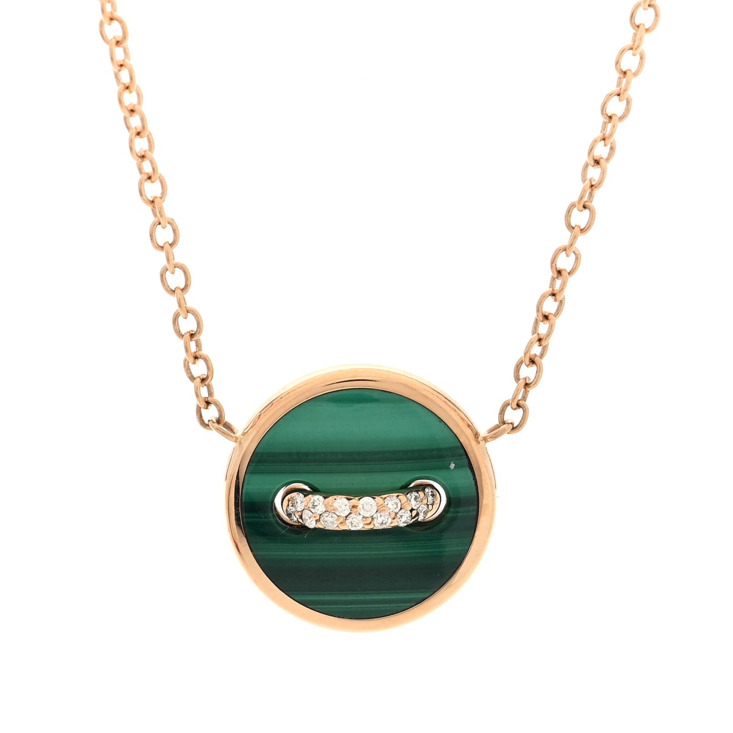 18K Rose Gold Diamond Malachite Mother of Pearl Pom Pom Dot Pendant Necklace