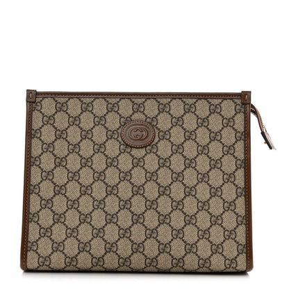 Gucci GG Supreme Monogram Azalea Calfskin Retro Interlocking G Beauty Case Beige Ebony Brown Sugar 1 of 9