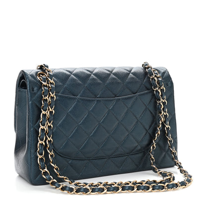 Chanel Metallic Caviar Quilted Jumbo Double Flap Dark Blue 2 of 10