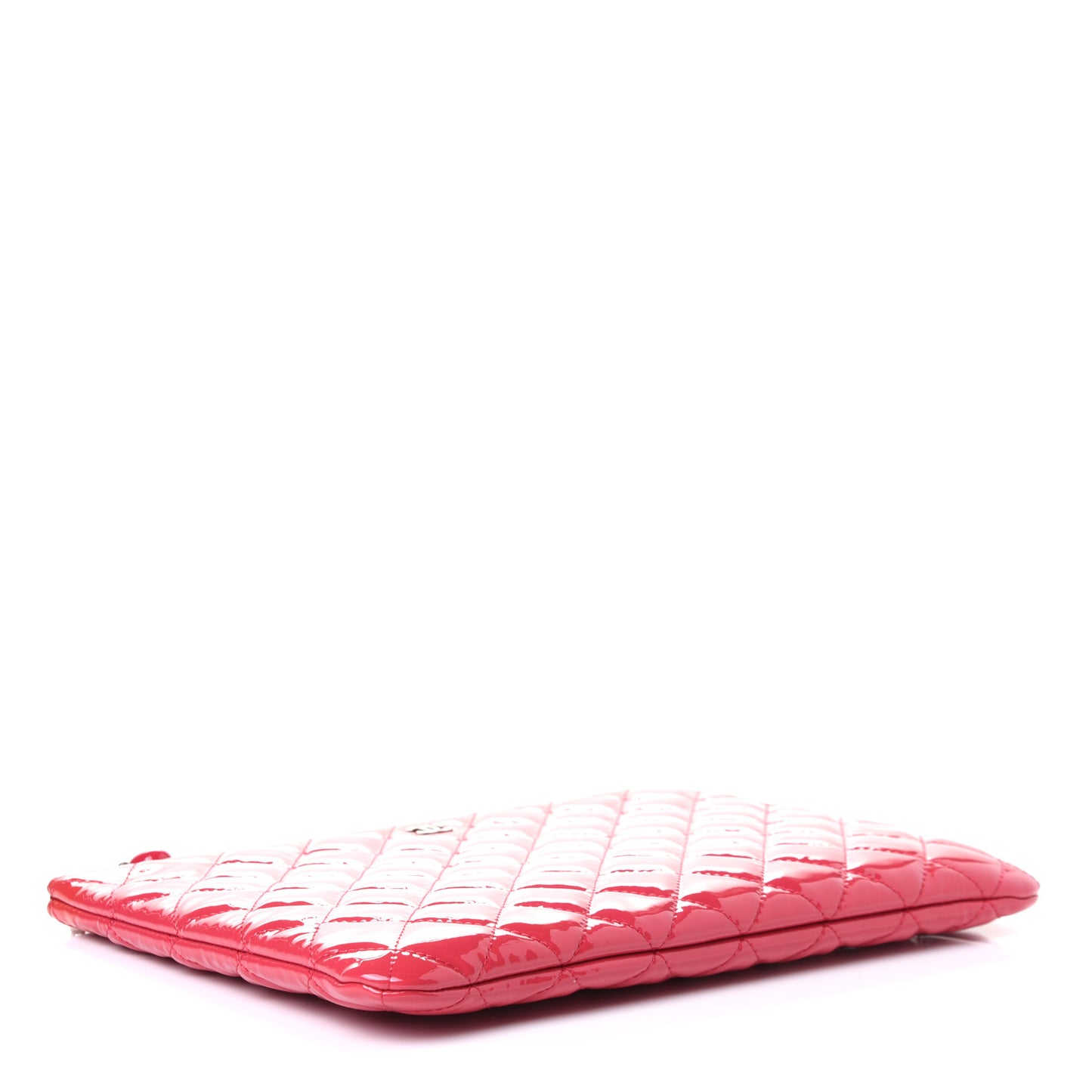 Patent Calfskin Quilted Valentine Hearts Medium O Cosmetic Case Dark Pink