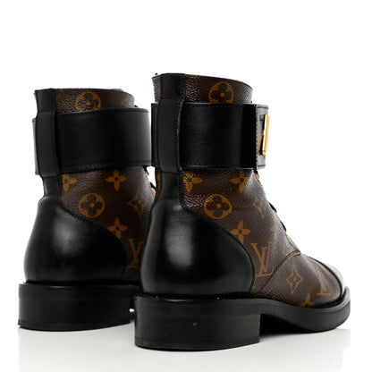 Louis Vuitton Calfskin Monogram Wonderland Flat Ranger Boots 37 Black 4 of 14