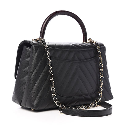 Chanel Caviar Lizard Embossed Quilted Chevron Small Coco Handle Flap Black 2 of 10