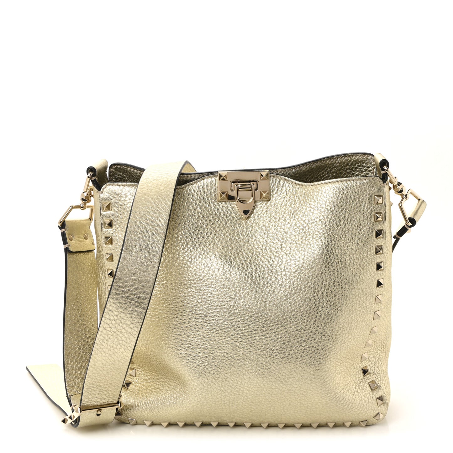 Metallic Pebbled Calfskin Small Rockstud Flip-Lock Messenger Bag Platino