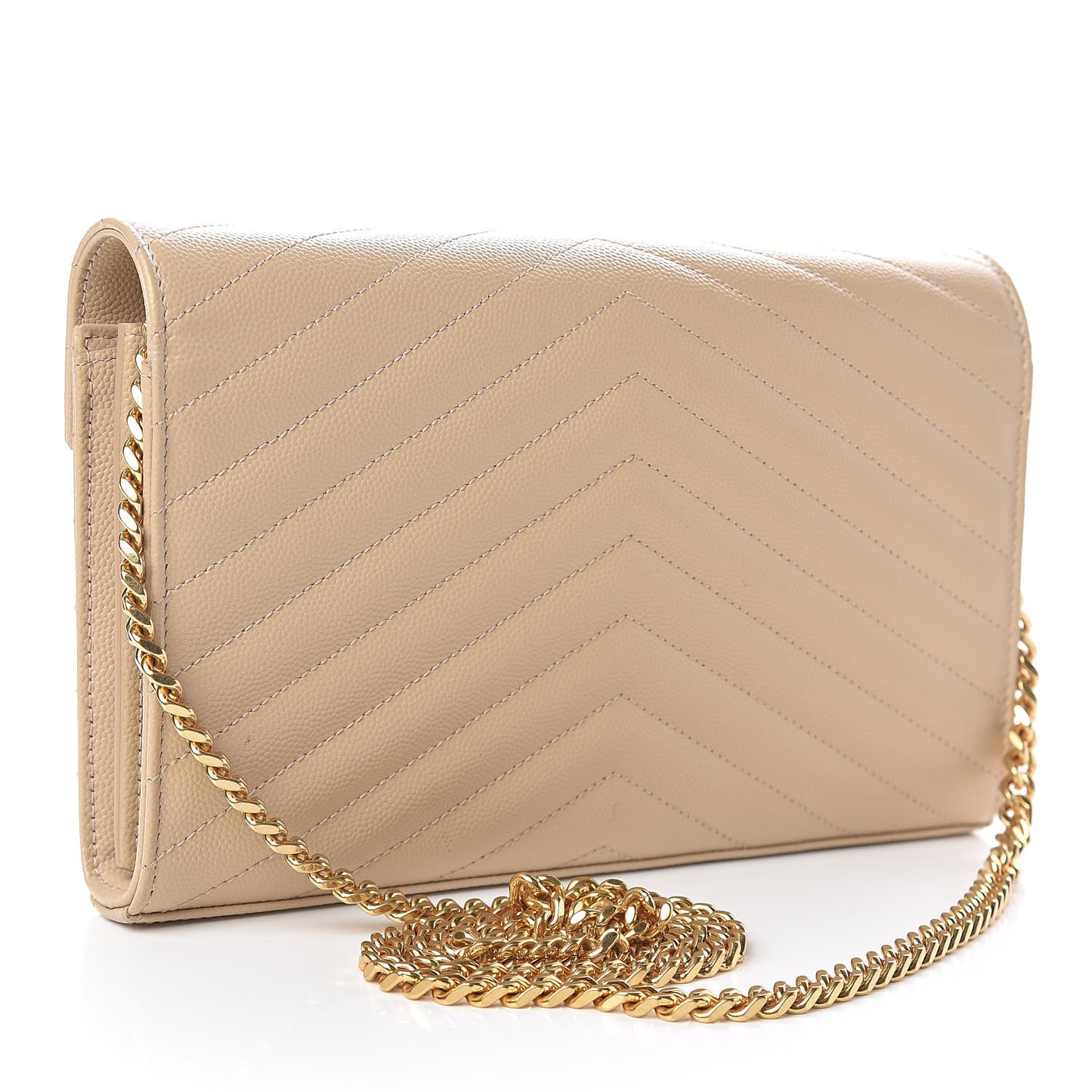 Grain De Poudre Matelasse Chevron Monogram Chain Wallet Nude Powder