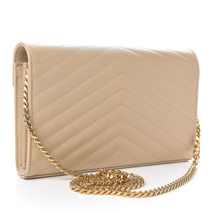 Saint Laurent Grain De Poudre Matelasse Chevron Monogram Chain Wallet Nude Powder 3 of 9