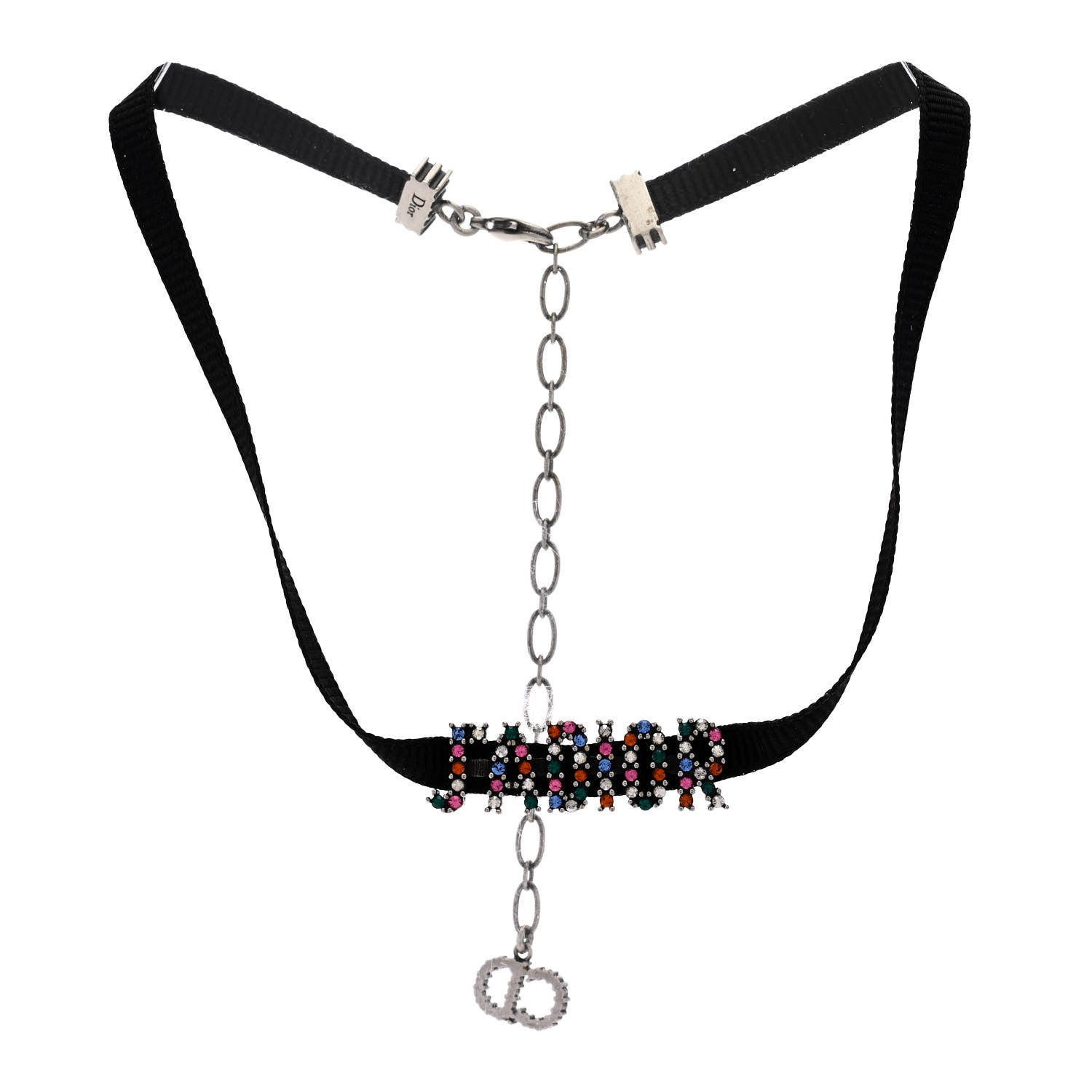 Christian Dior Grosgrain Ribbon Crystal J'Adior Logo Choker Necklace Multicolor 3 of 5