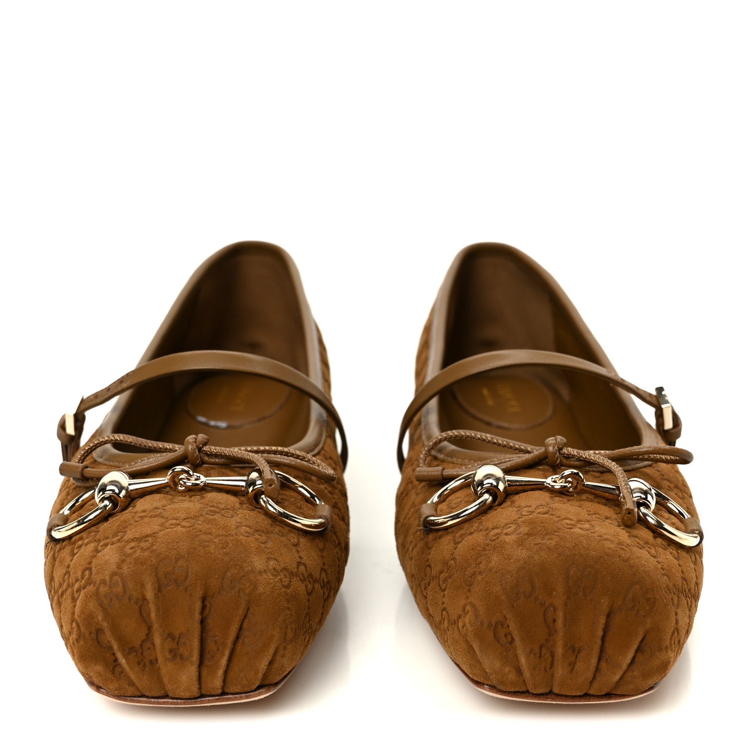 Gucci Kid Scamosciato Micro GG Monogram Horsebit Ballet Flats 37.5 Cuoio Dafne 3 of 10