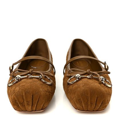 Gucci Kid Scamosciato Micro GG Monogram Horsebit Ballet Flats 37.5 Cuoio Dafne 3 of 10