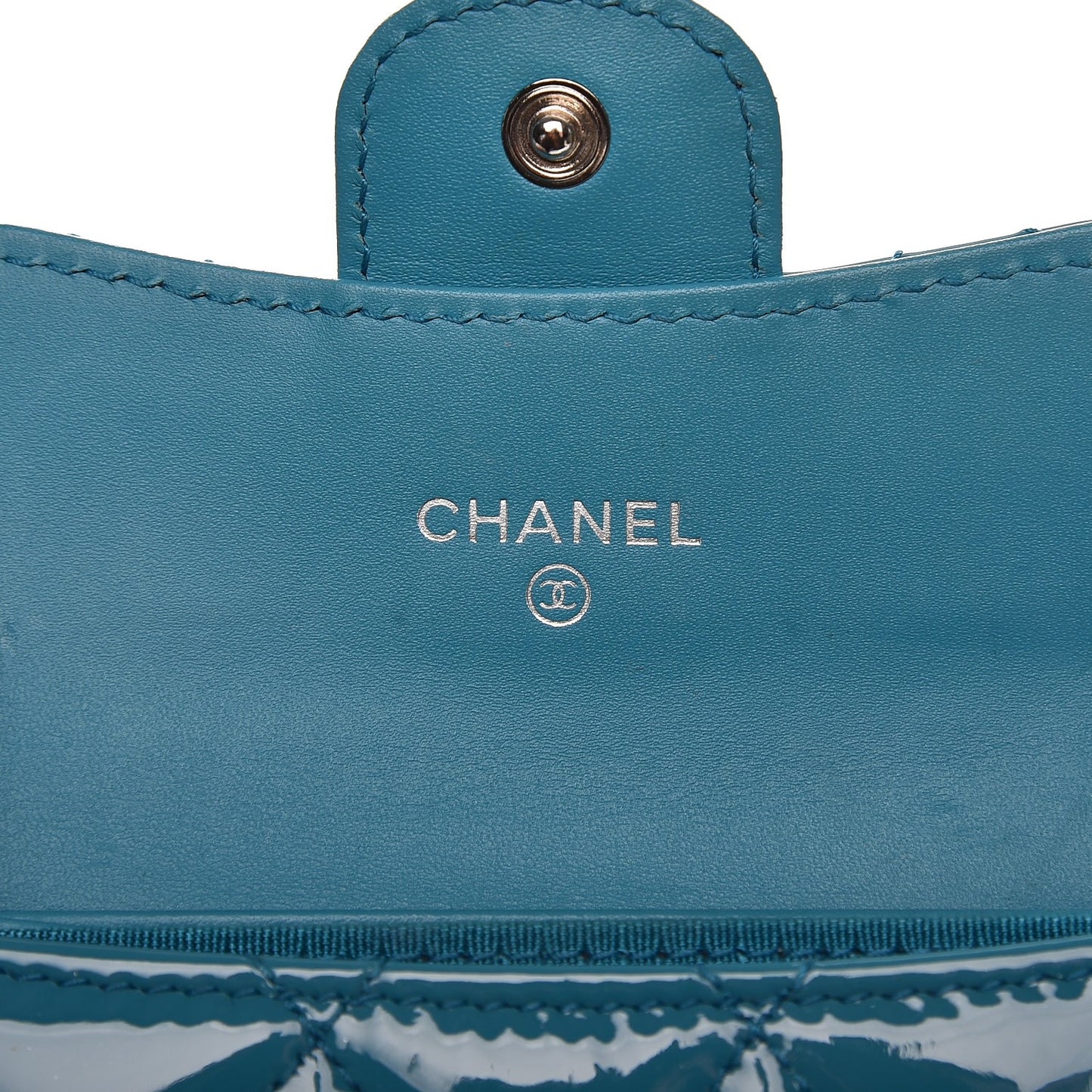 Patent Quilted Card Holder Turquoise