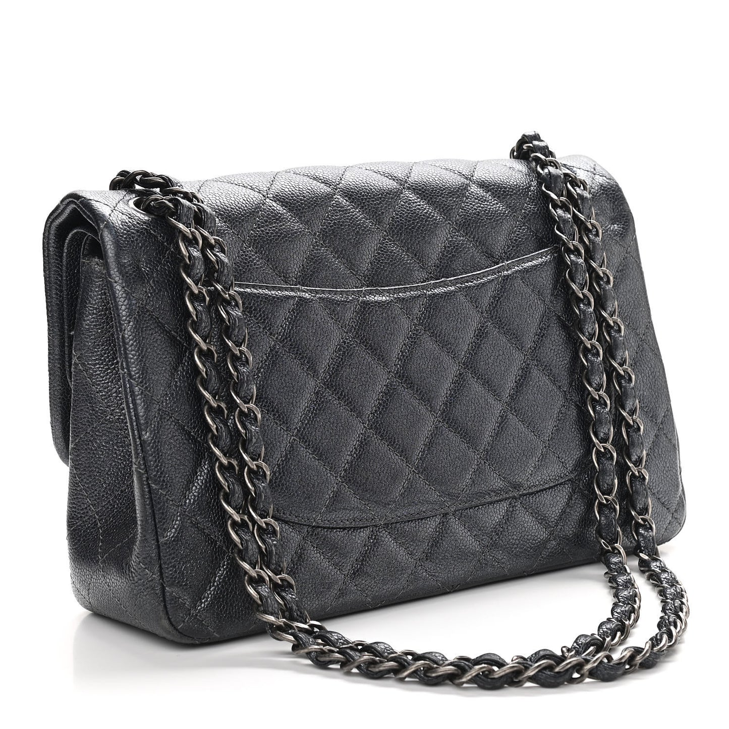 Metallic Caviar Quilted Jumbo Double Flap Dark Grey